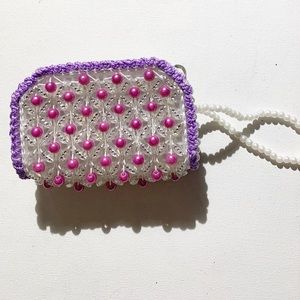 Vintage Beaded Pouch Bag Purse Travel Purple Pearl